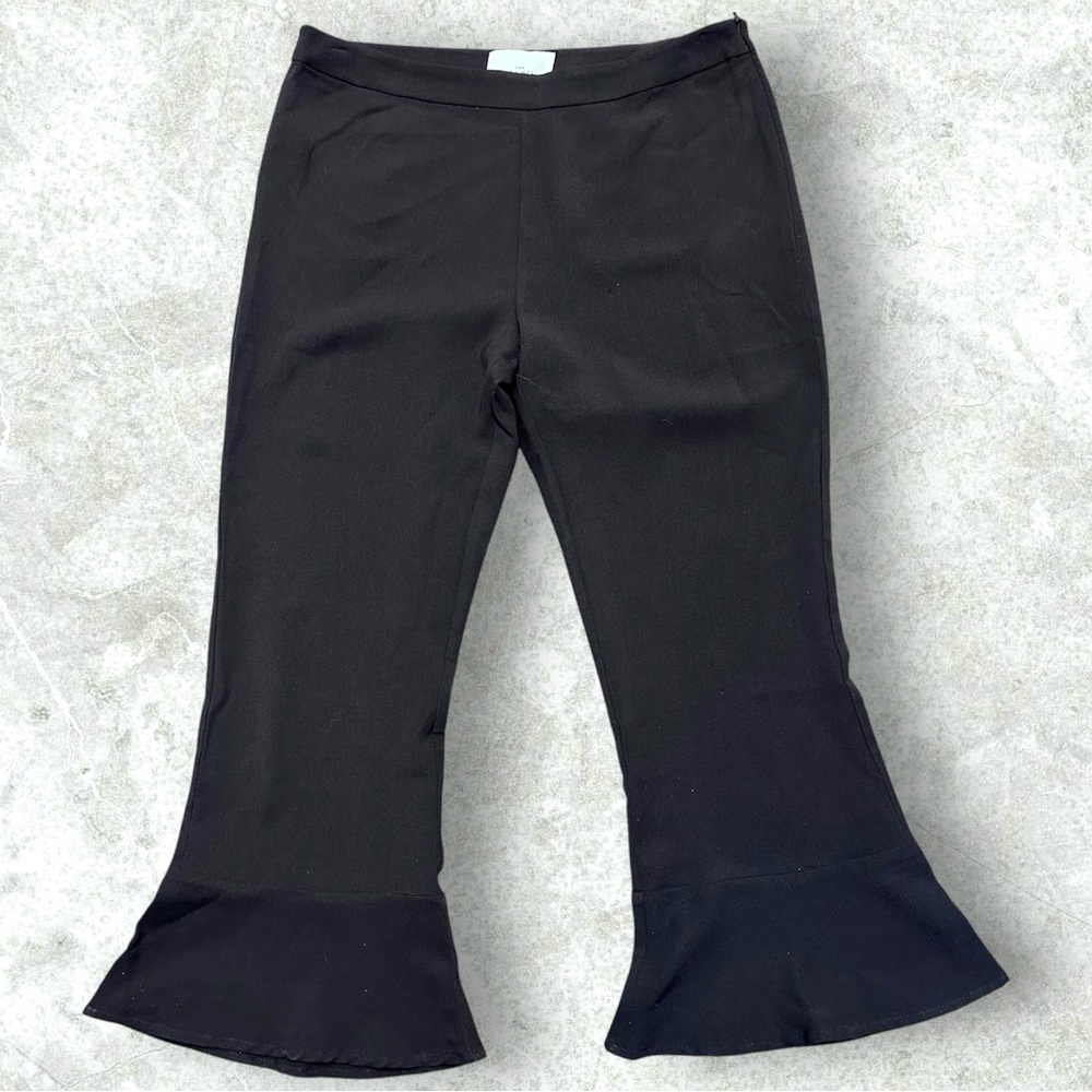 Anthropologie x The Coverii Black Cropped Ruffle Hem Pants Size M